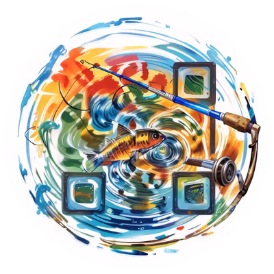 Fishing Rod and Fish Painterly QR Code for Stickers — image 1