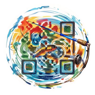 Fishing Rod and Fish Painterly QR Code for Stickers