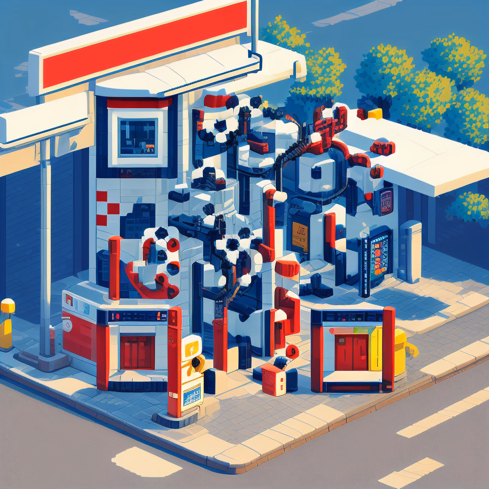Isometric Gas Station Pixel Art QR Code for Posters — image 1