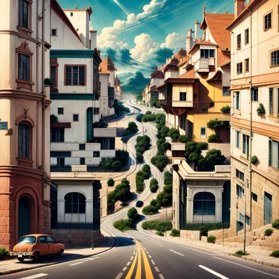 Winding City Street Gouache QR Code Art