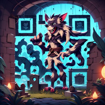 Cartoon Werewolf Graveyard QR Code for Posters
