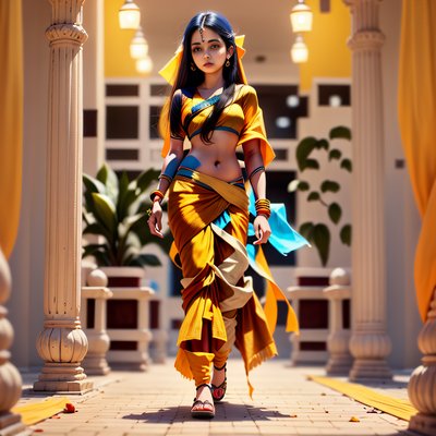 Woman in Saree Digital Painting QR Code for Posters