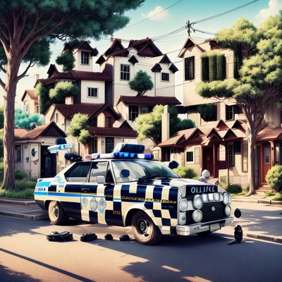 Police Car Suburban Street Cartoon QR Code for Posters