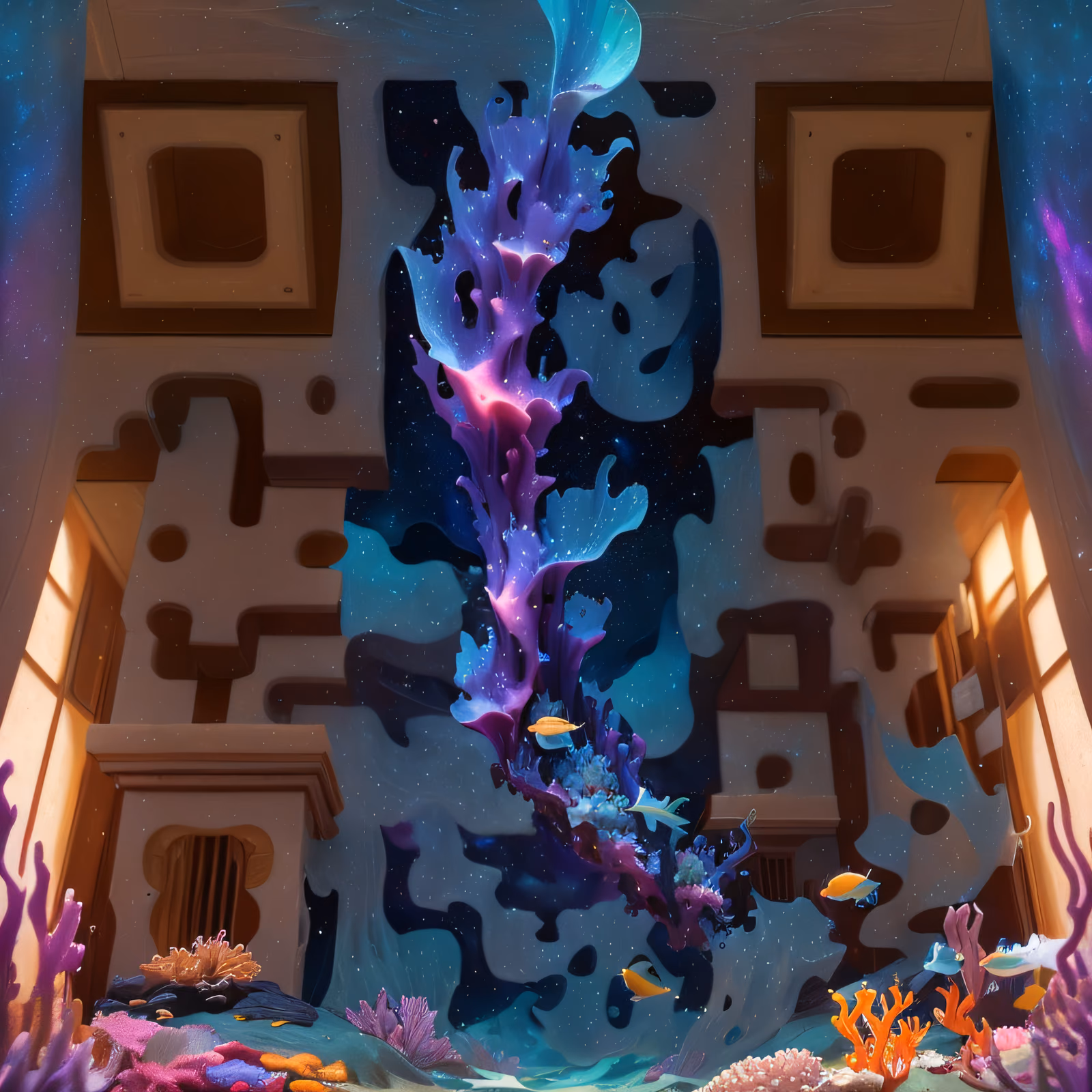 Cosmic Underwater Room Fantasy QR Code Art — image 1