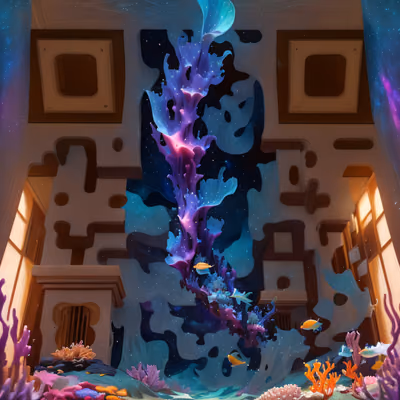 Cosmic Underwater Room Fantasy QR Code Art — image 1