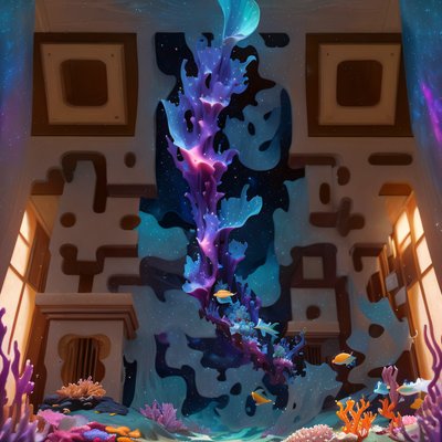 Cosmic Underwater Room Fantasy QR Code Art