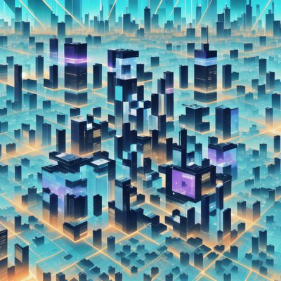 Футуристический изометрический город в стиле киберпанк: QR-код для постеров