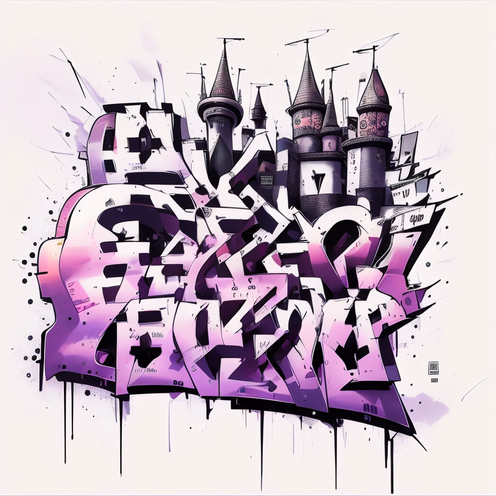 Purple Graffiti Lettering Castle QR Code for Apparel — image 1