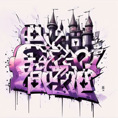 Purple Graffiti Lettering Castle QR Code for Apparel — image 1