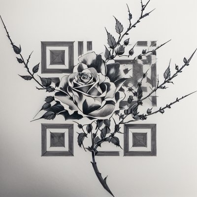 Black Ink Rose Tattoo QR Code for Temporary Tattoos