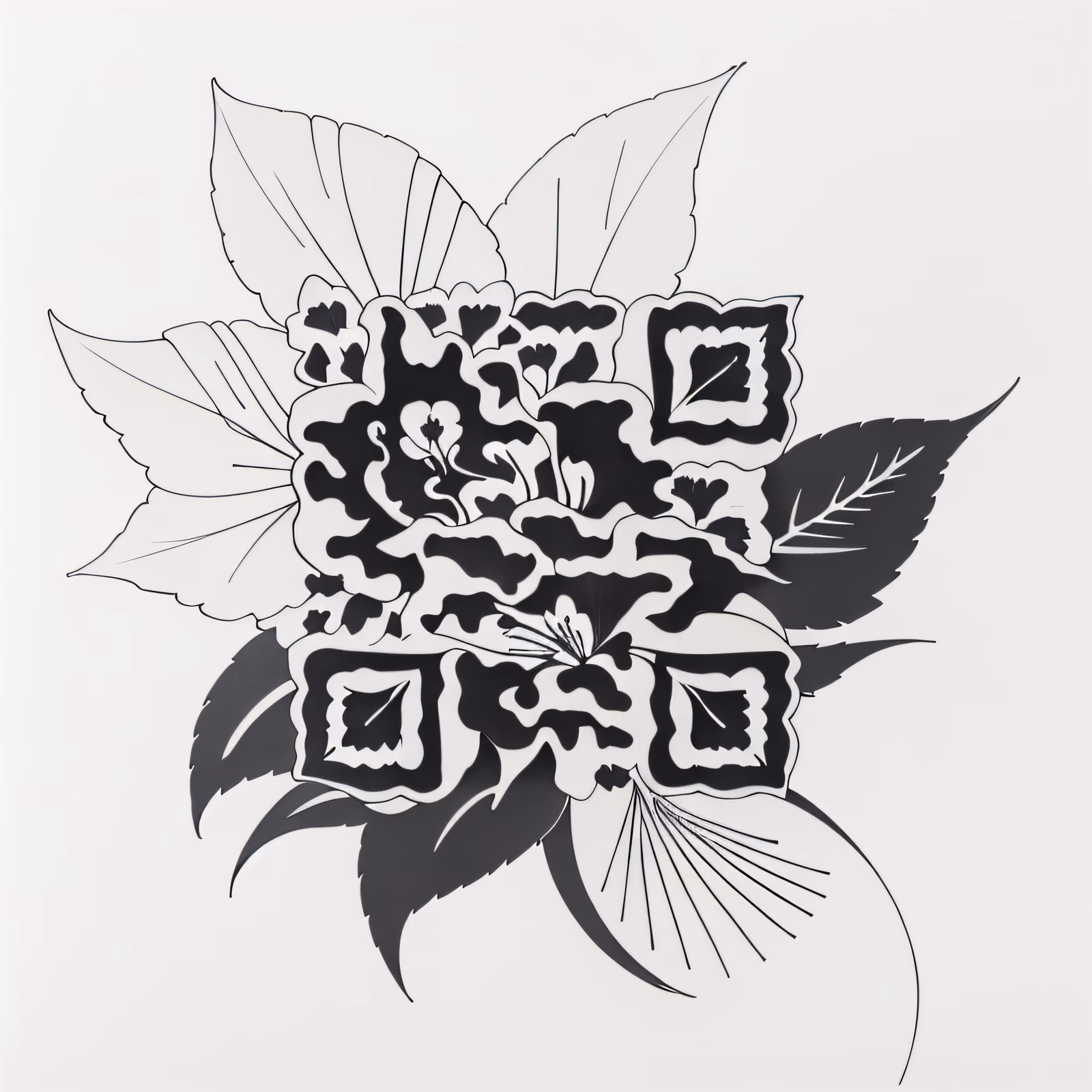 芙蓉花墨水纹身二维码艺术,适用于临时纹身 — 图片 1