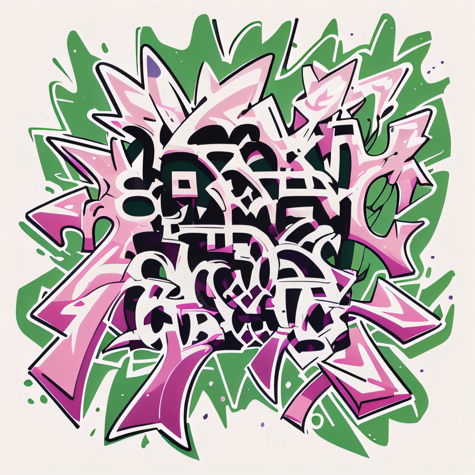 Pink Green Graffiti Lettering Symbol QR Code for Stickers — image 1