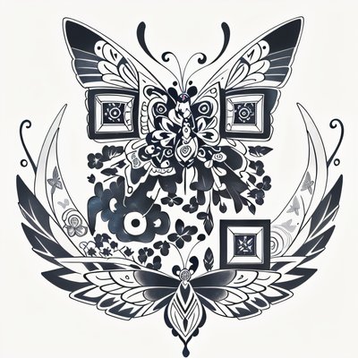 Mandala Butterfly Tattoo Style QR Code Art