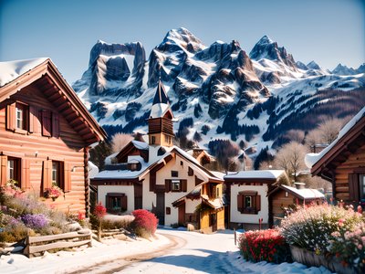 Swiss Alpine Village Photo QR Code for Posters