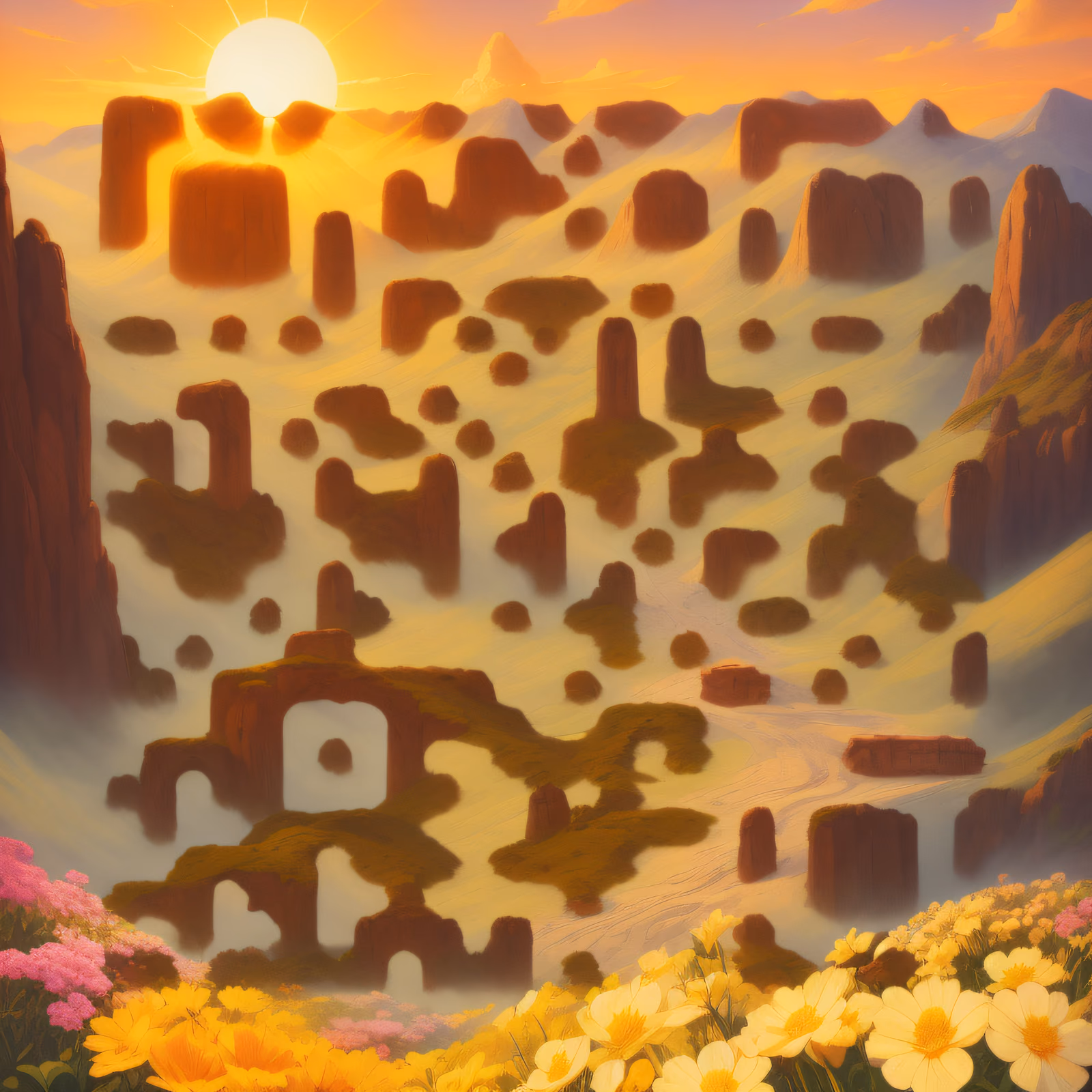 Sunset Canyon Flowers Storybook QR Code Art — image 1