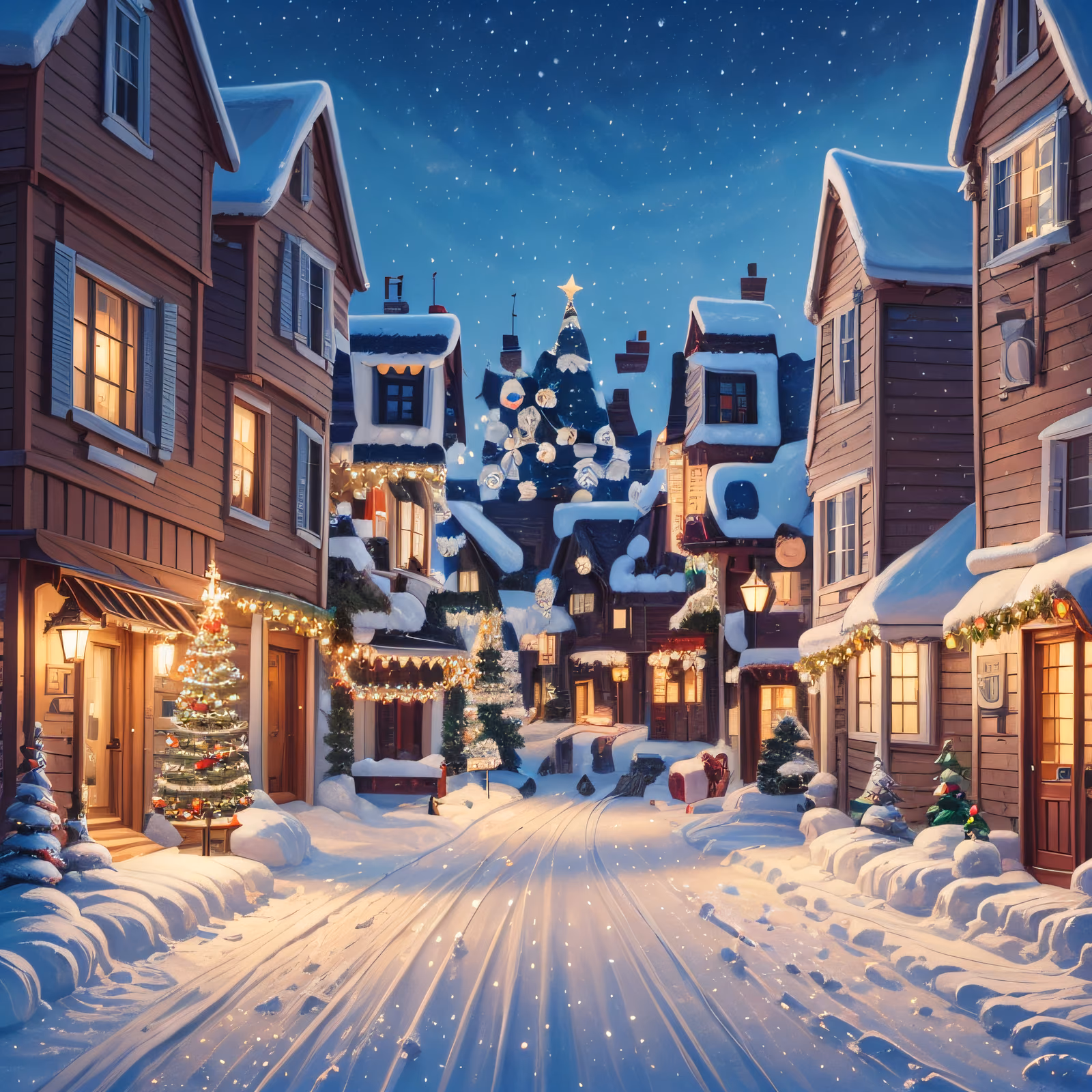 Snowy Christmas Village Street Christmas Tree QR Code for Greeting Cards — image 1