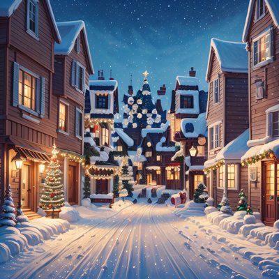 Snowy Christmas Village Street Christmas Tree QR Code for Greeting Cards