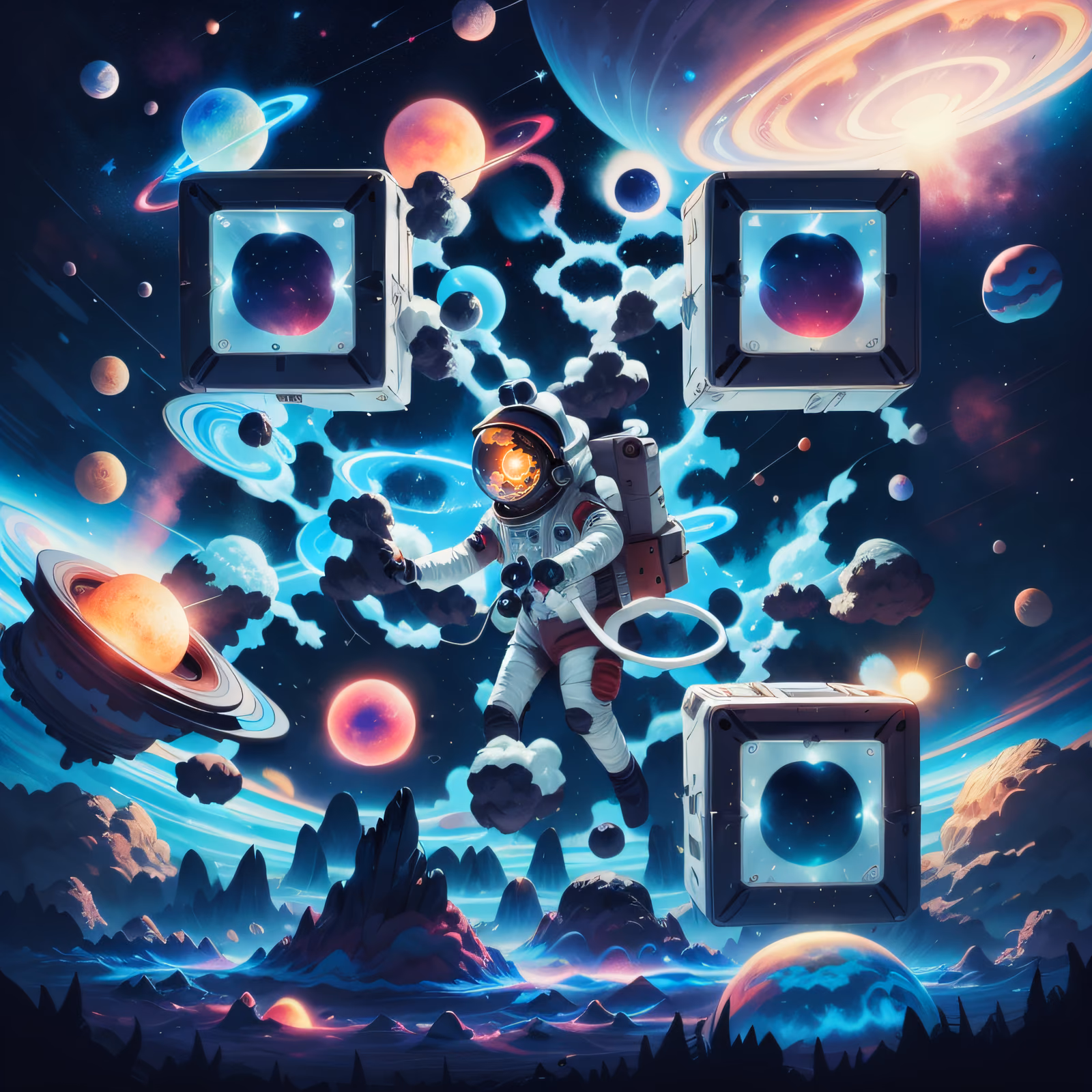 Floating Astronaut Cosmic Illustration QR Code for Posters — image 1