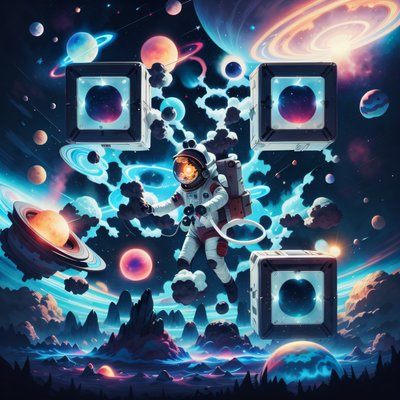 漂浮宇航员宇宙插画二维码设计,适用于海报