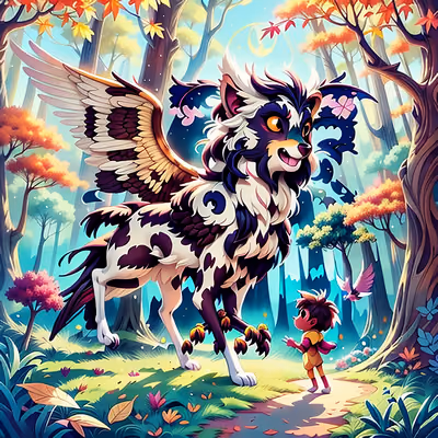 Winged Griffon Autumn Forest Cartoon QR Code for Book Covers — image 1