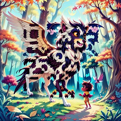 Winged Griffon Autumn Forest Cartoon QR Code for Book Covers
