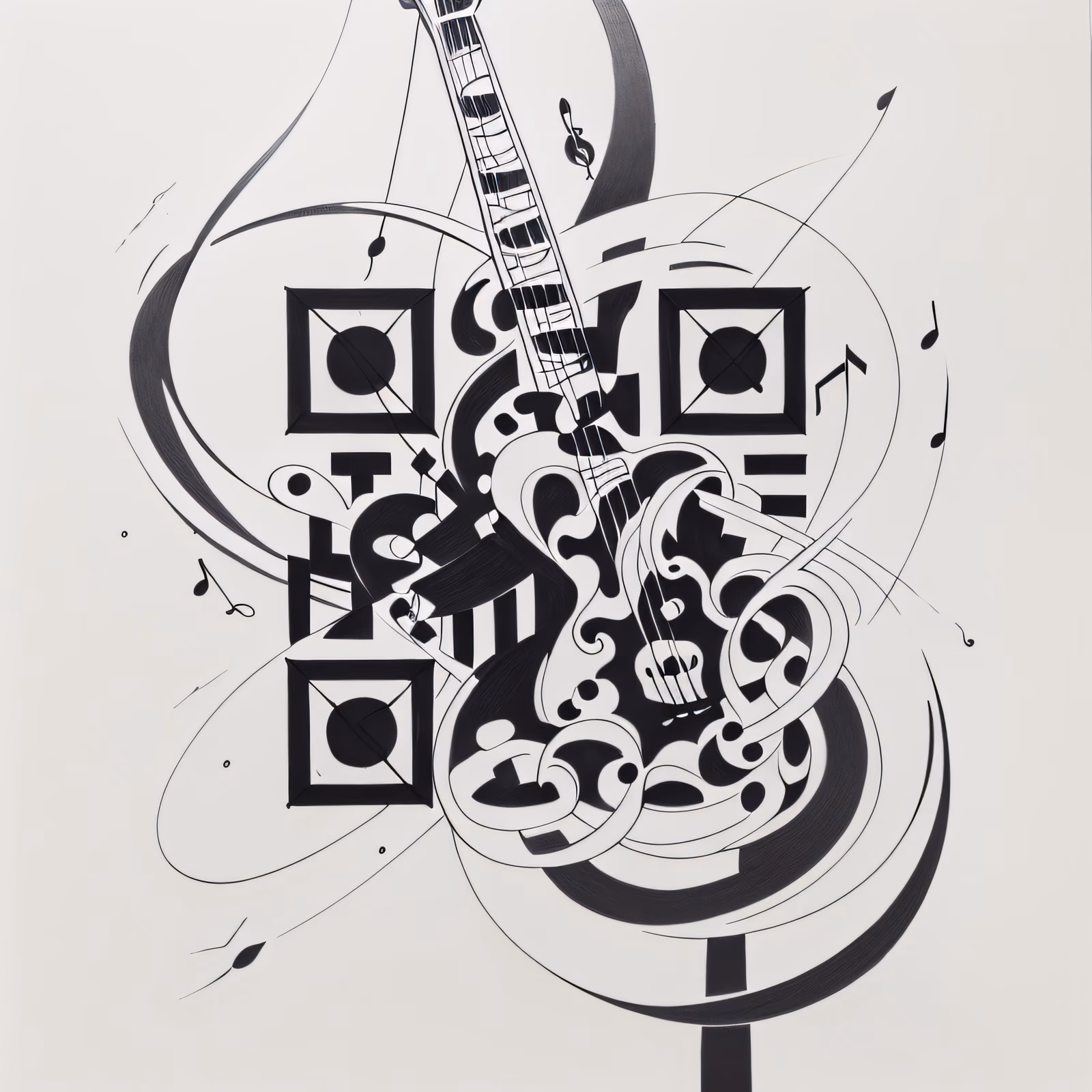 Guitar Ink Drawing QR Code for Posters — image 1