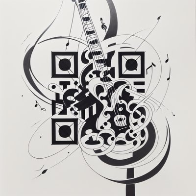 Guitar Ink Drawing QR Code for Posters