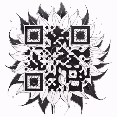 Подсолнух, цветы в стиле чернильной тату: QR-код для временных татуировок — изображение 1
