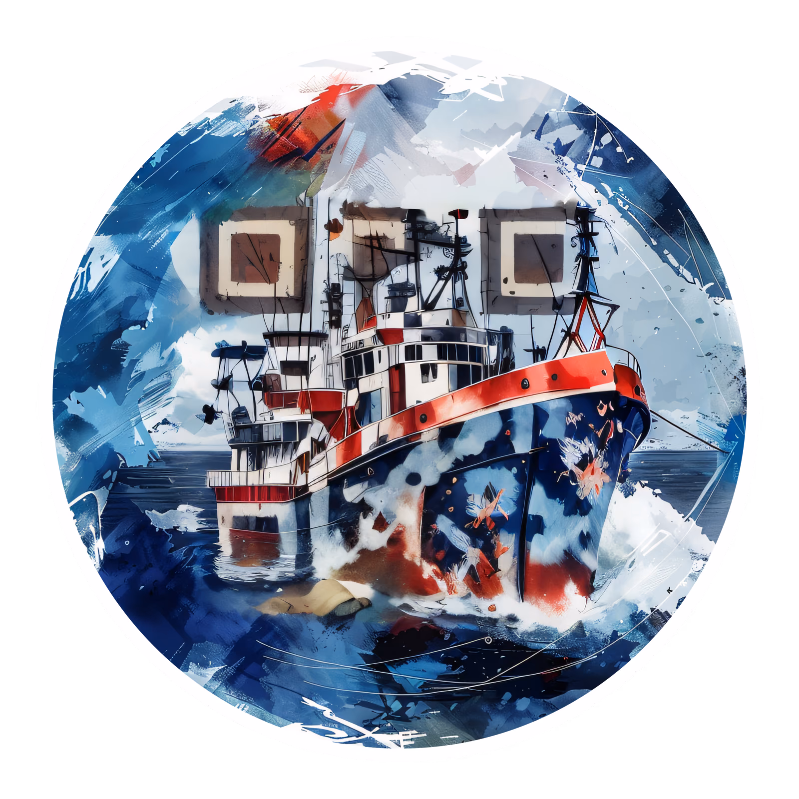 Fishing Trawler Watercolor QR Code for Stickers — image 1