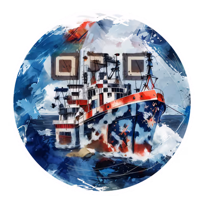 Fishing Trawler Watercolor QR Code for Stickers — image 1