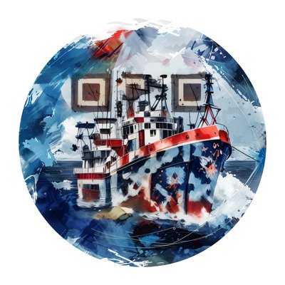 渔船水彩二维码艺术,适用于贴纸
