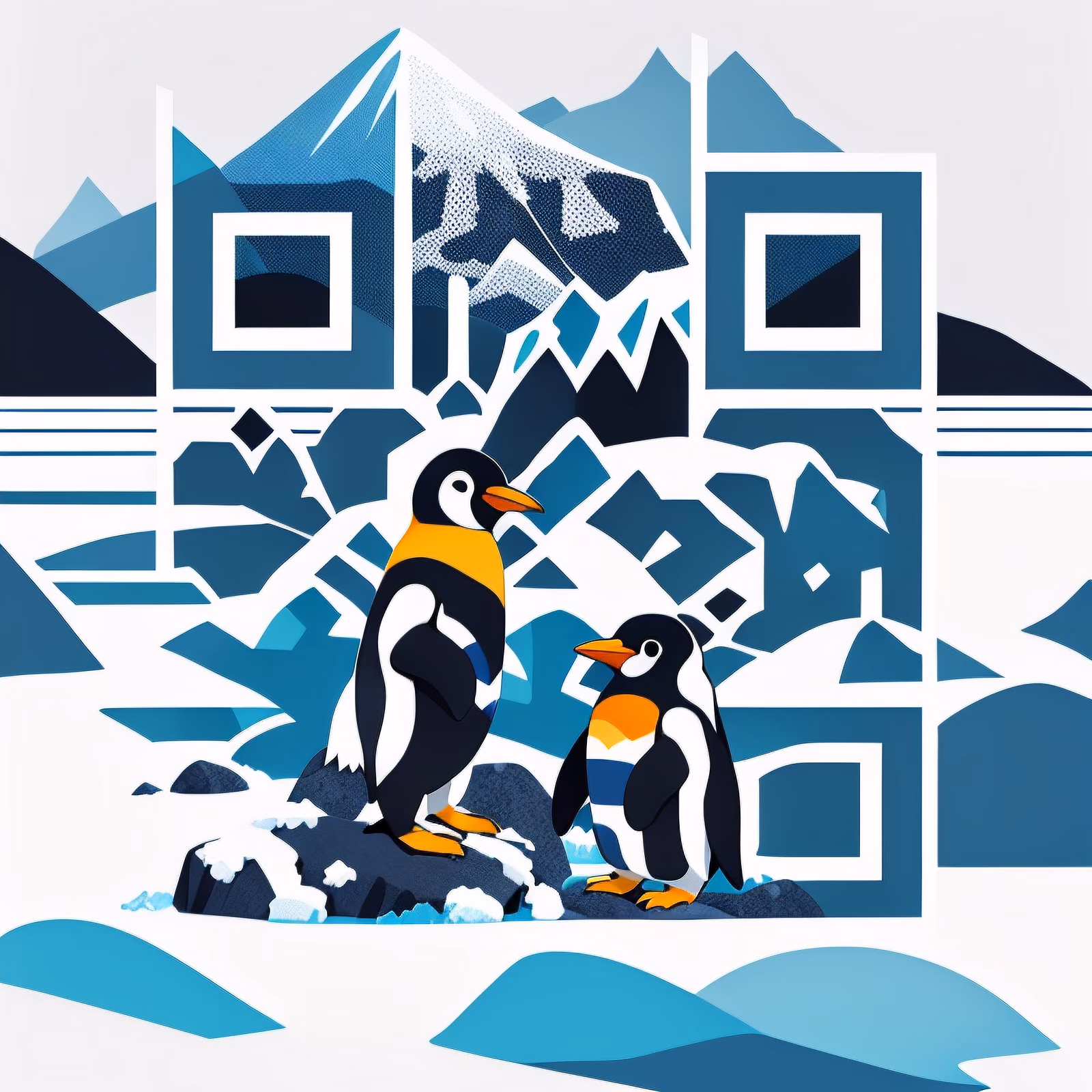 Penguins on Glacier Shore Vector QR Code for Posters — image 1