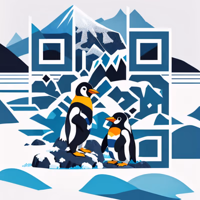Penguins on Glacier Shore Vector QR Code for Posters — image 1