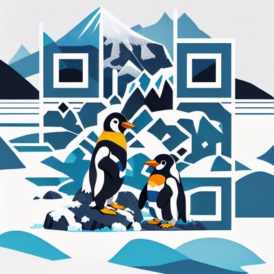 Penguins on Glacier Shore Vector QR Code for Posters
