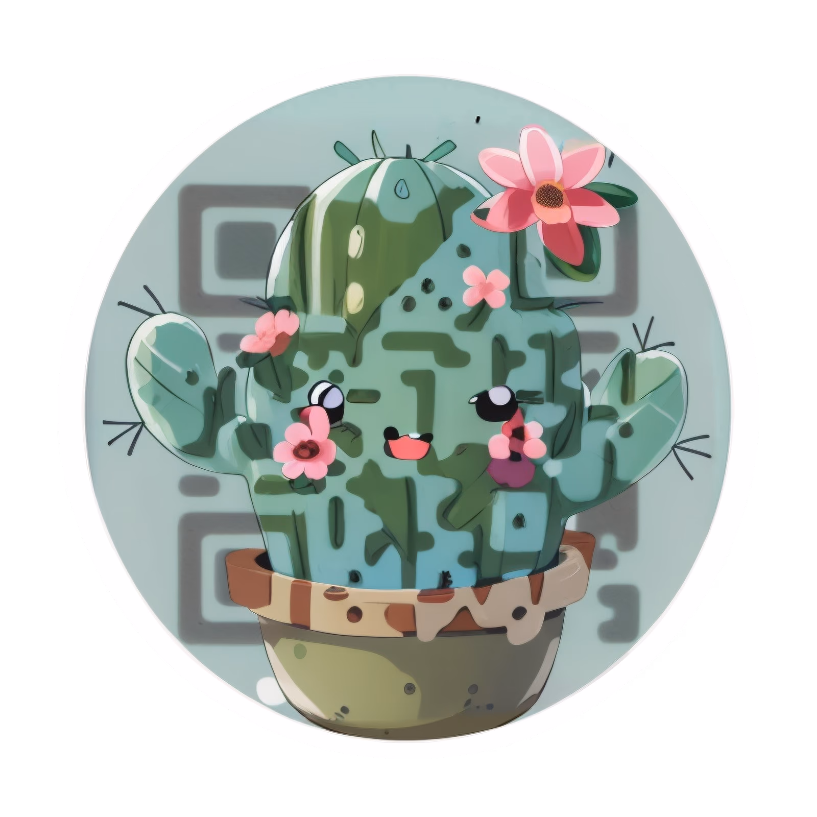 Кавайный кактус, вектор: QR-код для стикеров — изображение 1