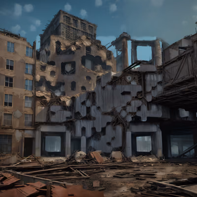 Разрушенный постапокалиптический город: 3D-здания, QR-код для постеров — изображение 1