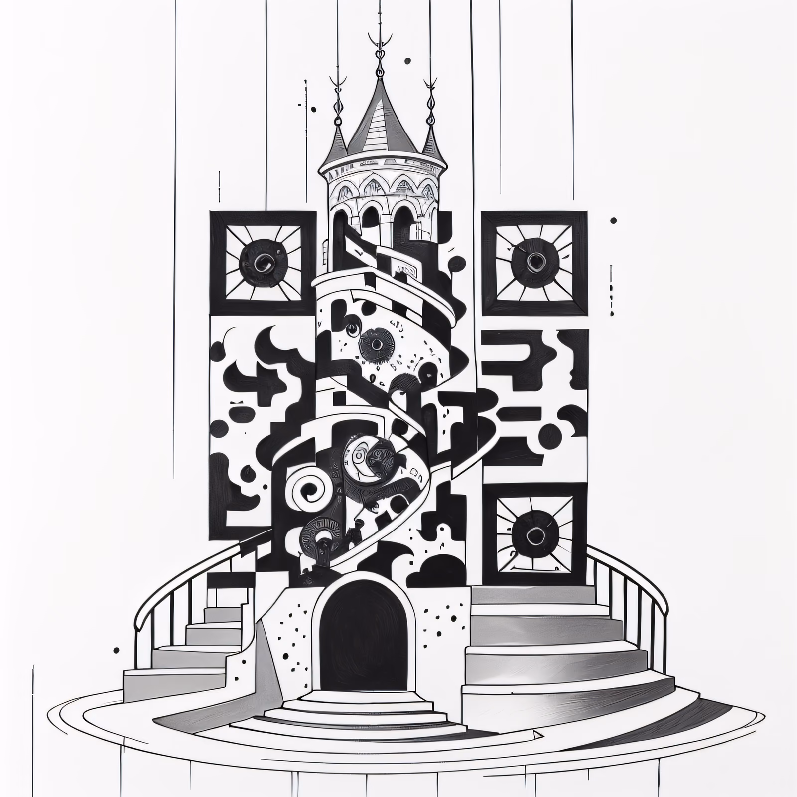 Эльфийская башня: тату тушью, QR-код для временных татуировок — изображение 1