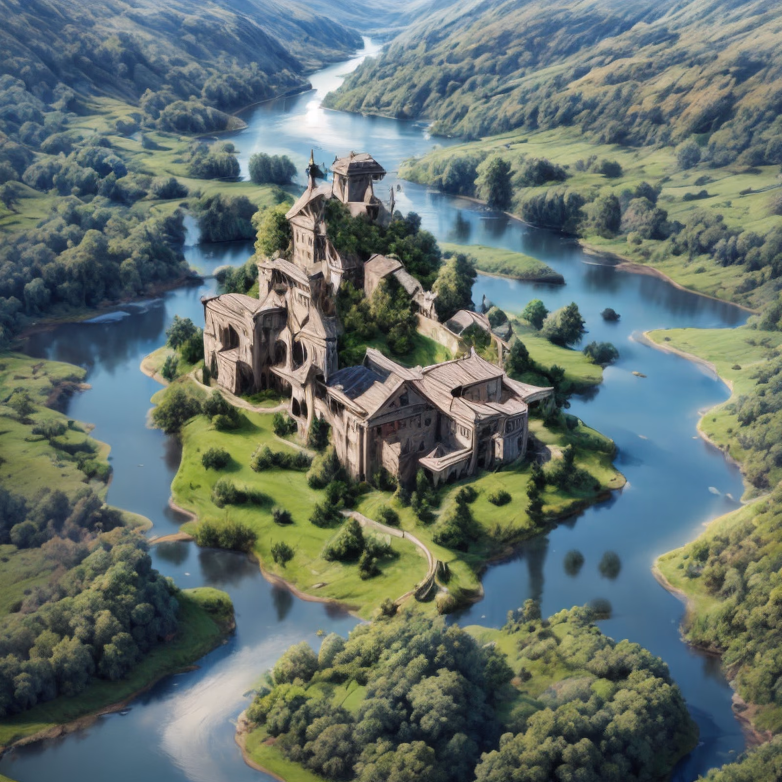 Aerial Castle River Valley Photorealistic QR Code Art — image 1