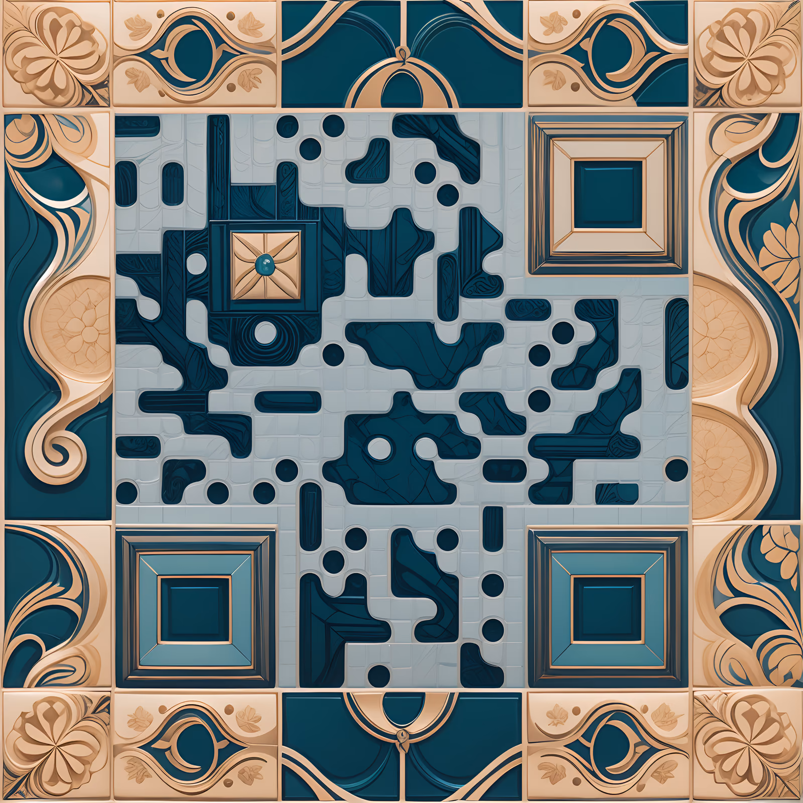 Teal Baroque Scroll Tile QR Code Art — image 1