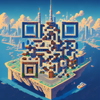 Pixel Art Futuristic Island City QR Code for Posters — image 1