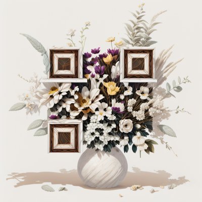 Marble Vase Bouquet 3D QR Code Art