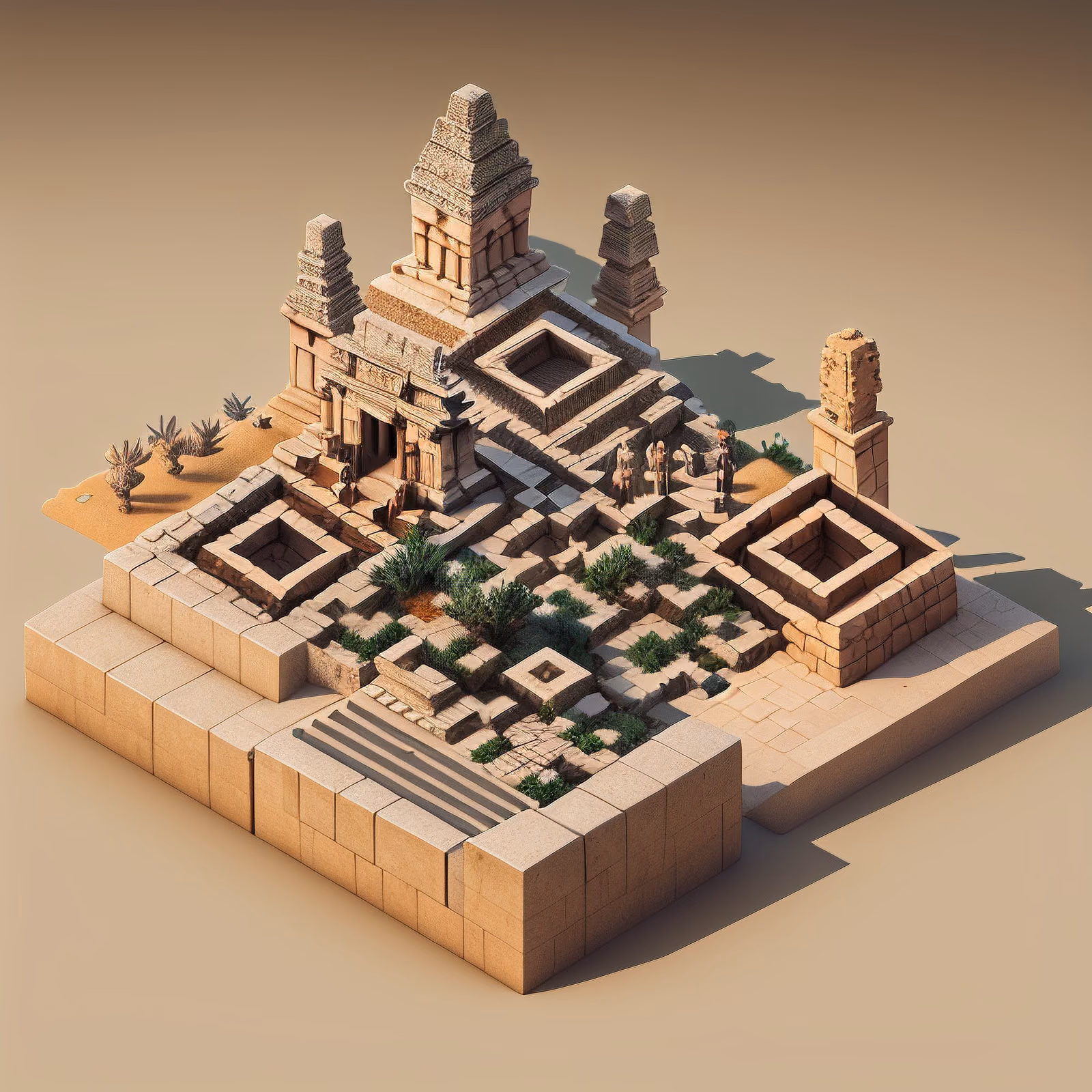Isometric Desert Temple Ruins QR Code Art — image 1