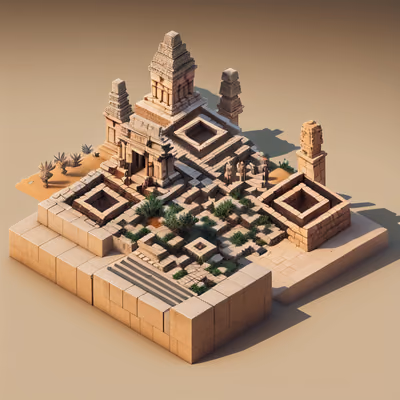 Isometric Desert Temple Ruins QR Code Art — image 1