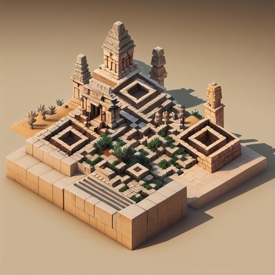 Isometric Desert Temple Ruins QR Code Art