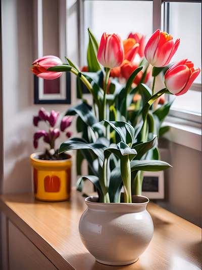 Red Tulips Windowsill Photo QR Code Art — image 1