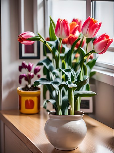 Red Tulips Windowsill Photo QR Code Art