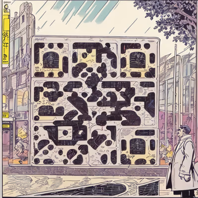 Comic Panel City Street Man QR Code for Posters — image 1