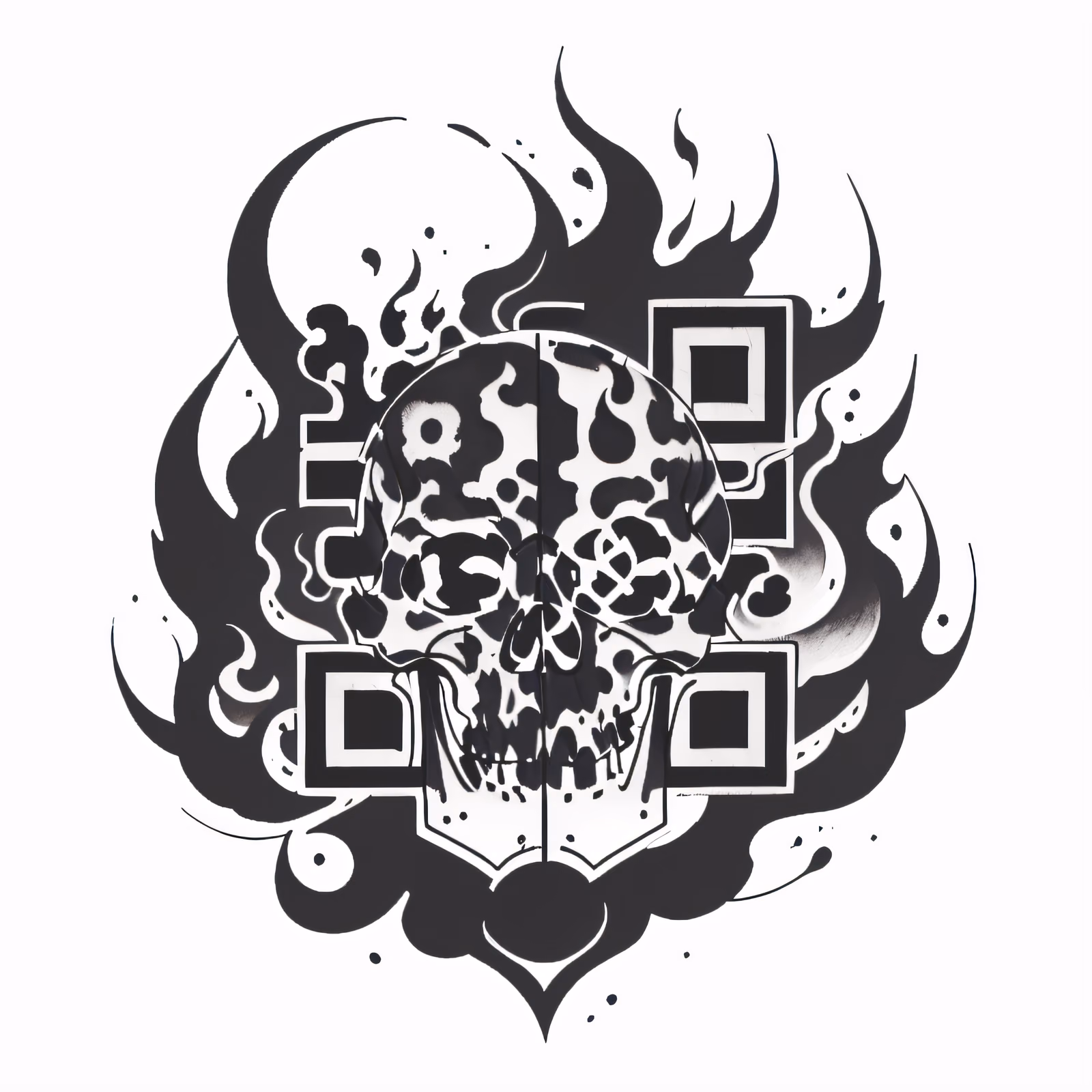 Пылающий череп в стиле татуировки тушью: QR-код для временных тату — изображение 1