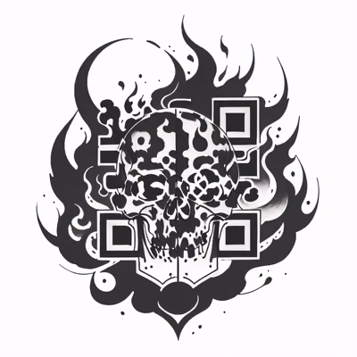 Пылающий череп в стиле татуировки тушью: QR-код для временных тату — изображение 1