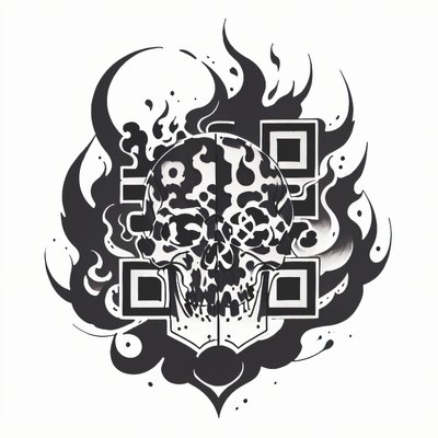Пылающий череп в стиле татуировки тушью: QR-код для временных тату